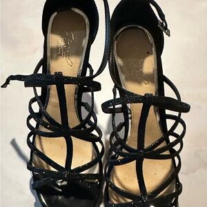 Jewel Badgley Mischka Black Strappy Heels